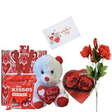 Valentines Day Gift Basket Set | 9 Inch (White Or Red) Teddy Bear Plush Hershey's Kisses Milk Chocolate | Elmer Heart Shaped Chocolate | Artificial