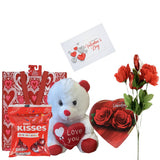 Valentines Day Gift Basket Set | 9 Inch (White Or Red) Teddy Bear Plush Hershey's Kisses Milk Chocolate | Elmer Heart Shaped Chocolate | Artificial