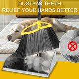 GLOHOO Broom and Dustpan Set, Outdoor Heavy Duty Broom with Stainless Steel Dustpan,Stiff Bristles Broom and Metal Dust Pan for Home
