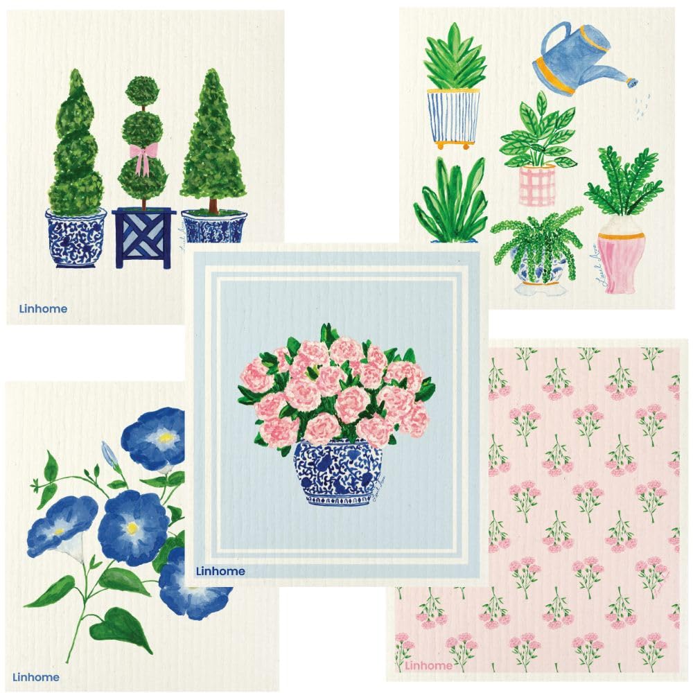 Linhome Garden Collection Swedish Dishcloth, Reusable Paper Towel, Super Absorbent Cellulose Sponge, Kitchen Cleaning Cloth, Washable & Compostable