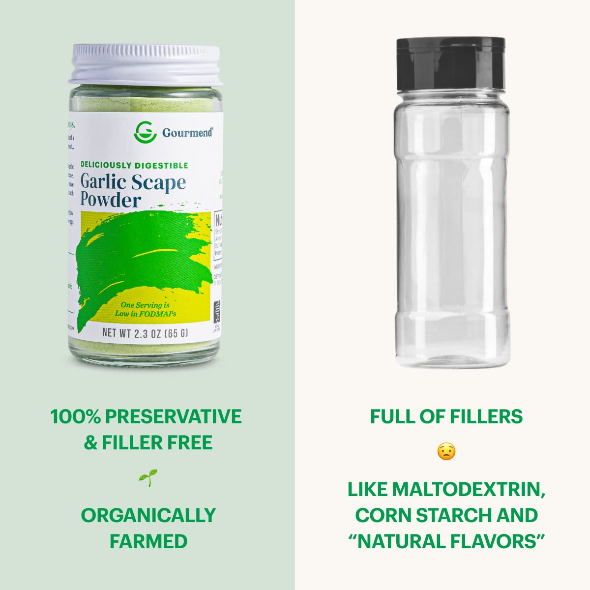 Gourmend Foods Organic Garlic Scape Powder - Certified Low FODMAP, Filler Free, Gluten Free, 100% Natural, No Corn Starch, Maltodextrin, Flavors or