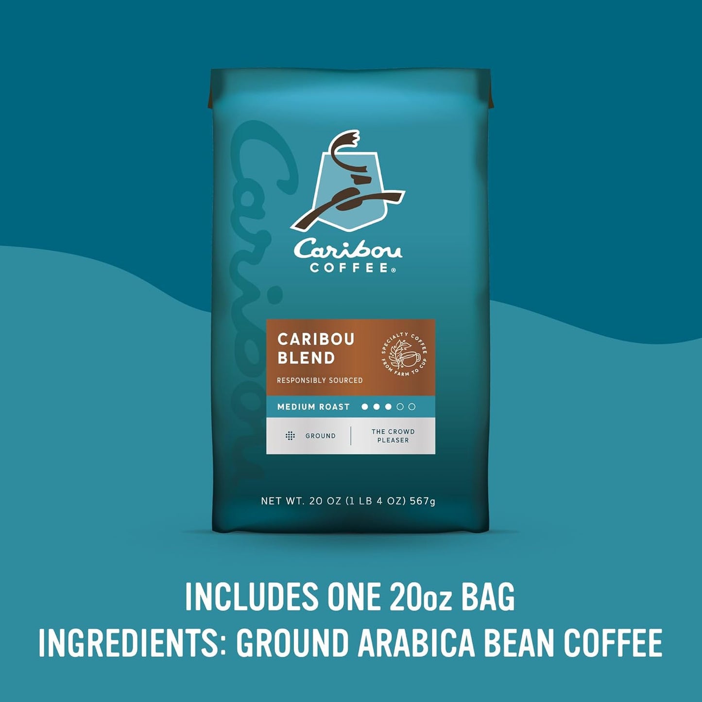 Caribou Coffee, Medium Roast Ground Coffee, 100% Arabica Coffee - Caribou Blend 20 Ounce Bag