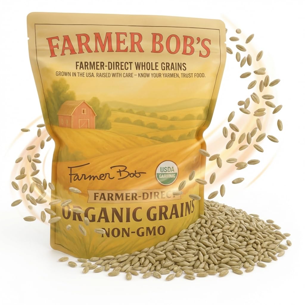 Farmer Bob's Whole Rye Berries 5lb Bag - USDA Organic, Grown in USA, Glyphosate-Free - Ideal for Bread Baking, Bulk Grain, Rich Flavor - Direct from Farm - High-Fiber, Nutrient-Packed, Versatile for Creative Cooking