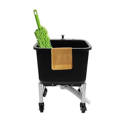 Commercial Mop Sink with Wheels, Freestanding Mops Basket Plastic Mop Bains with Drain Botton, Portable Mop Buckets for Home Bathroom Kitchen