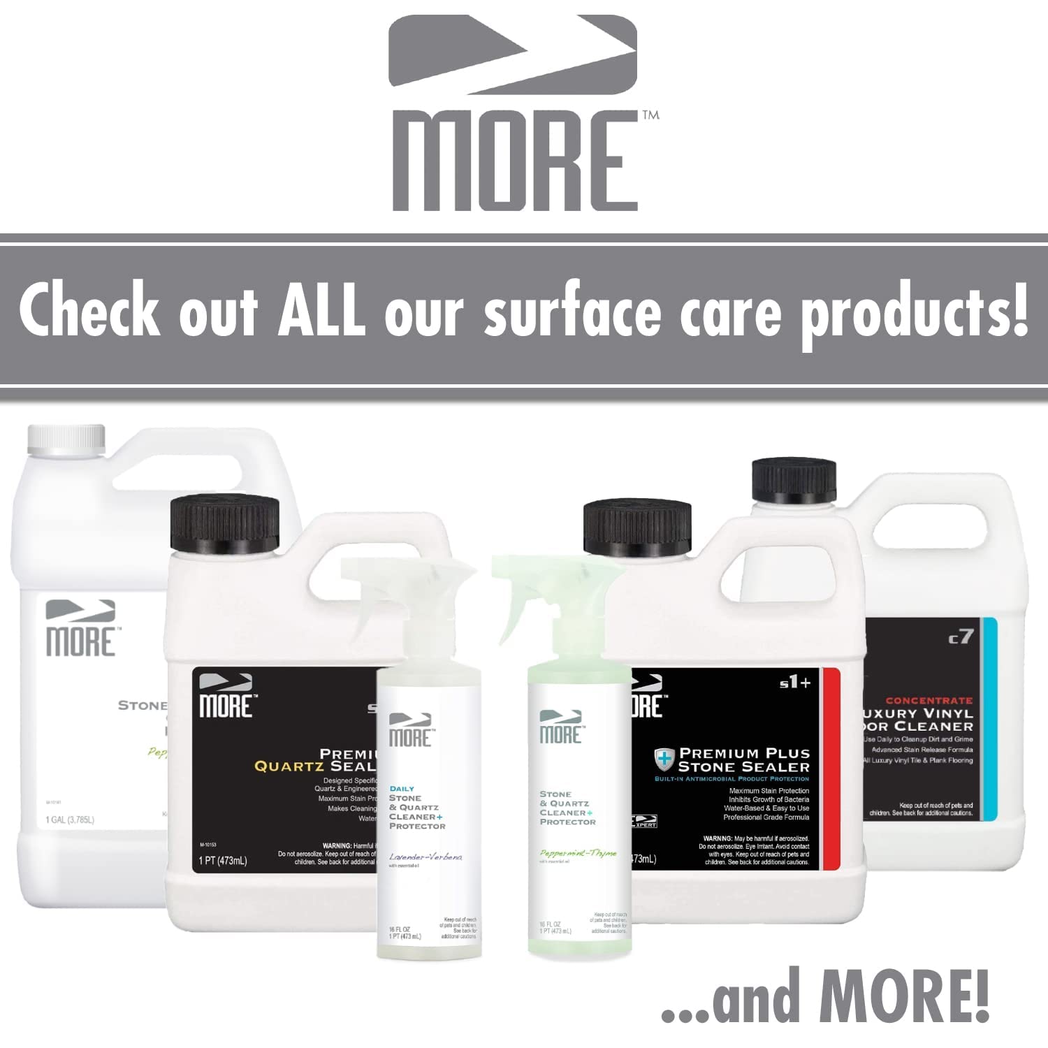 MORE Stone & Quartz All Purpose Cleaner + Protector Refill (Advanced Formula) for Natural Stone and Tile Surfaces, Household Cleaning [Gallon / 128oz]