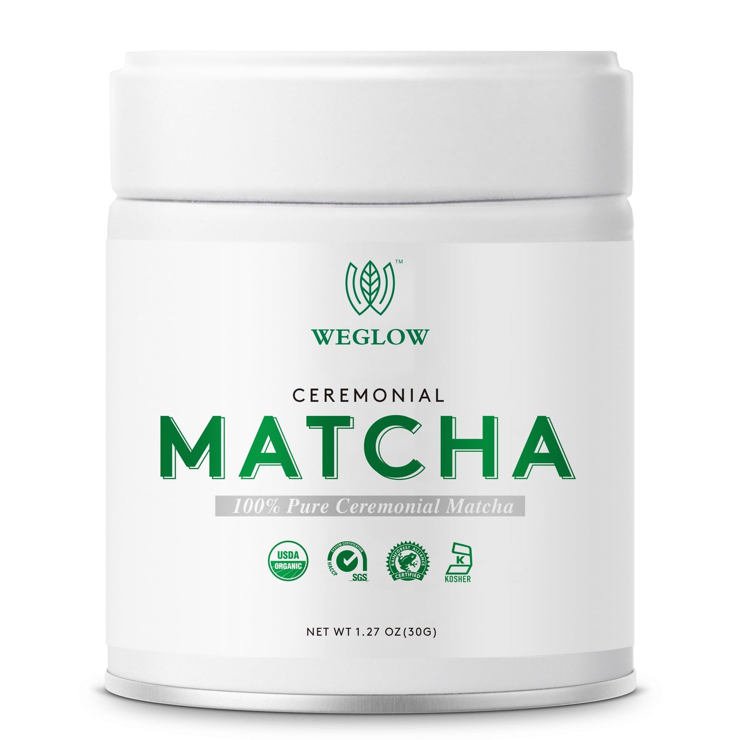 WEGLOW Matcha Power Organic Ceremonial Grade Matcha Powder -First Harvest Ceremonial Grade Matcha Green Tea Powder?KOSHER & SGS Certified(30g/1.06oz)