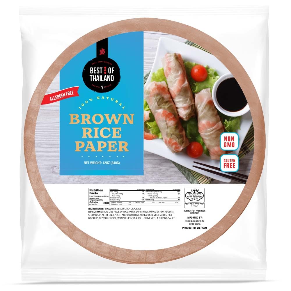 Best of Thailand [Round] Brown Rice Paper Wraps 1 Pack | Perfect for Fresh Spring Rolls & Dumplings | Non-GMO, Gluten-Free, Vegan & Paleo | Kosher