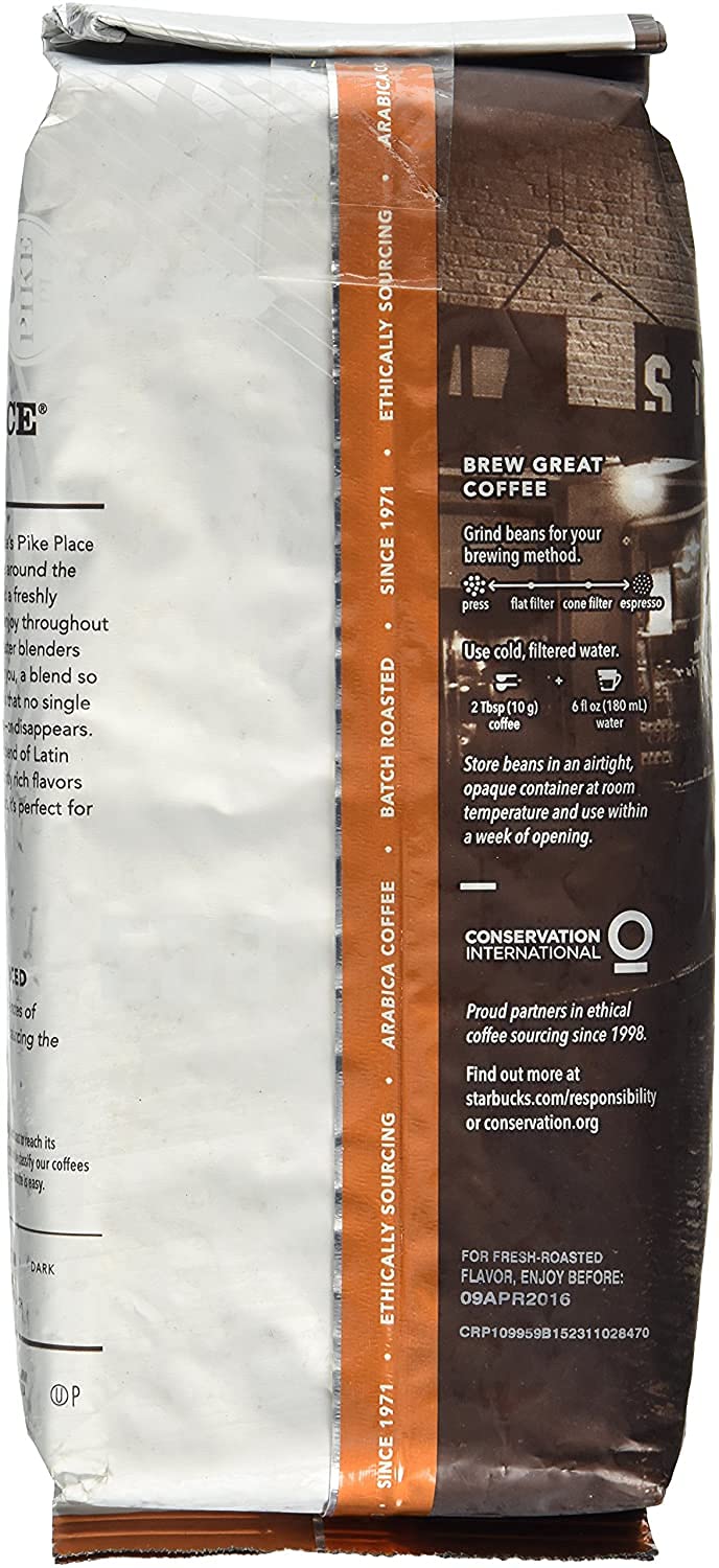 Starbucks Decaf Whole Bean Coffee, Pike Place , 16 OZ