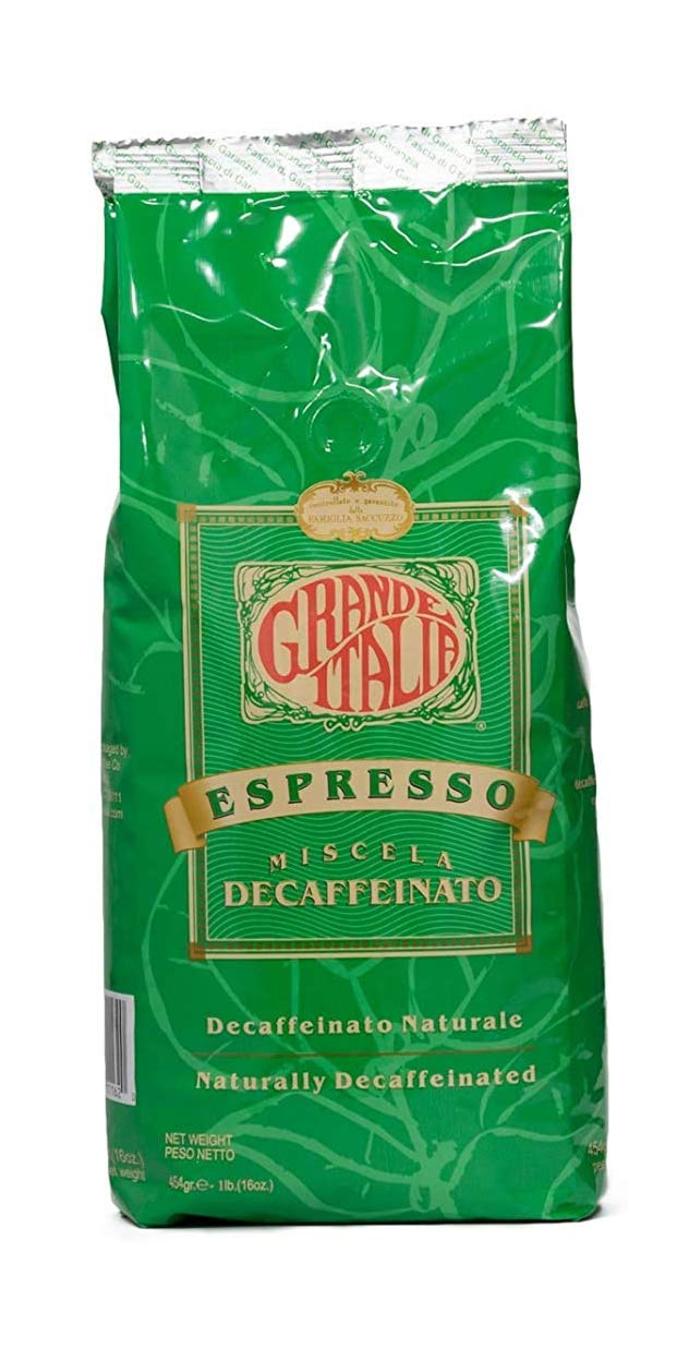 Grande Italia Decaf Whole Bean Espresso, Miscela Decaffeinato, 1lb