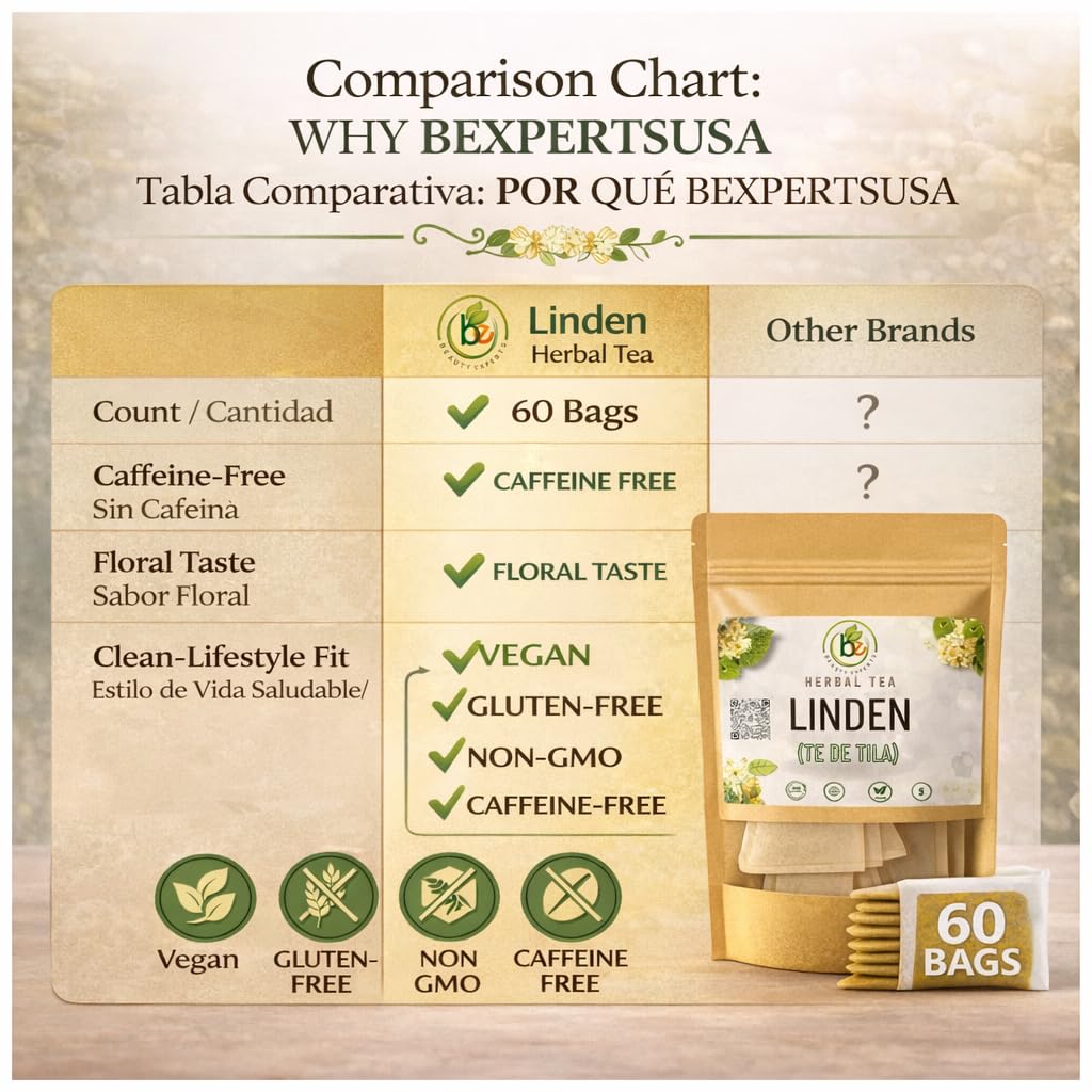 Tila Té (Linden Tea) - 60 Tea Bags - 100% Natural, Vegan, Herbal - Caffeine-Free, Gluten-Free, Non-GMO - Soothing Traditional Infusion - by