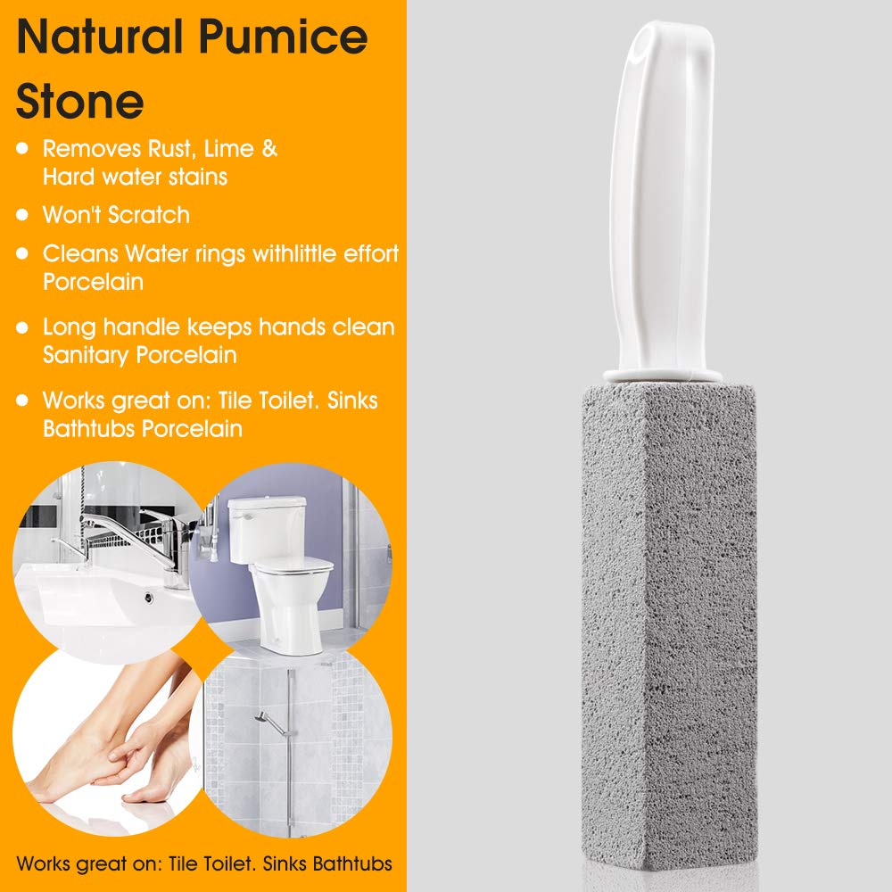 Kadden 2 Pack Pumice Stone Toilet Bowl Cleaner with Handle, Hard Water Ring Remover & Stain Scrubber for Bathroom, Pool, Sink and Tub, Ergonomic Heavy