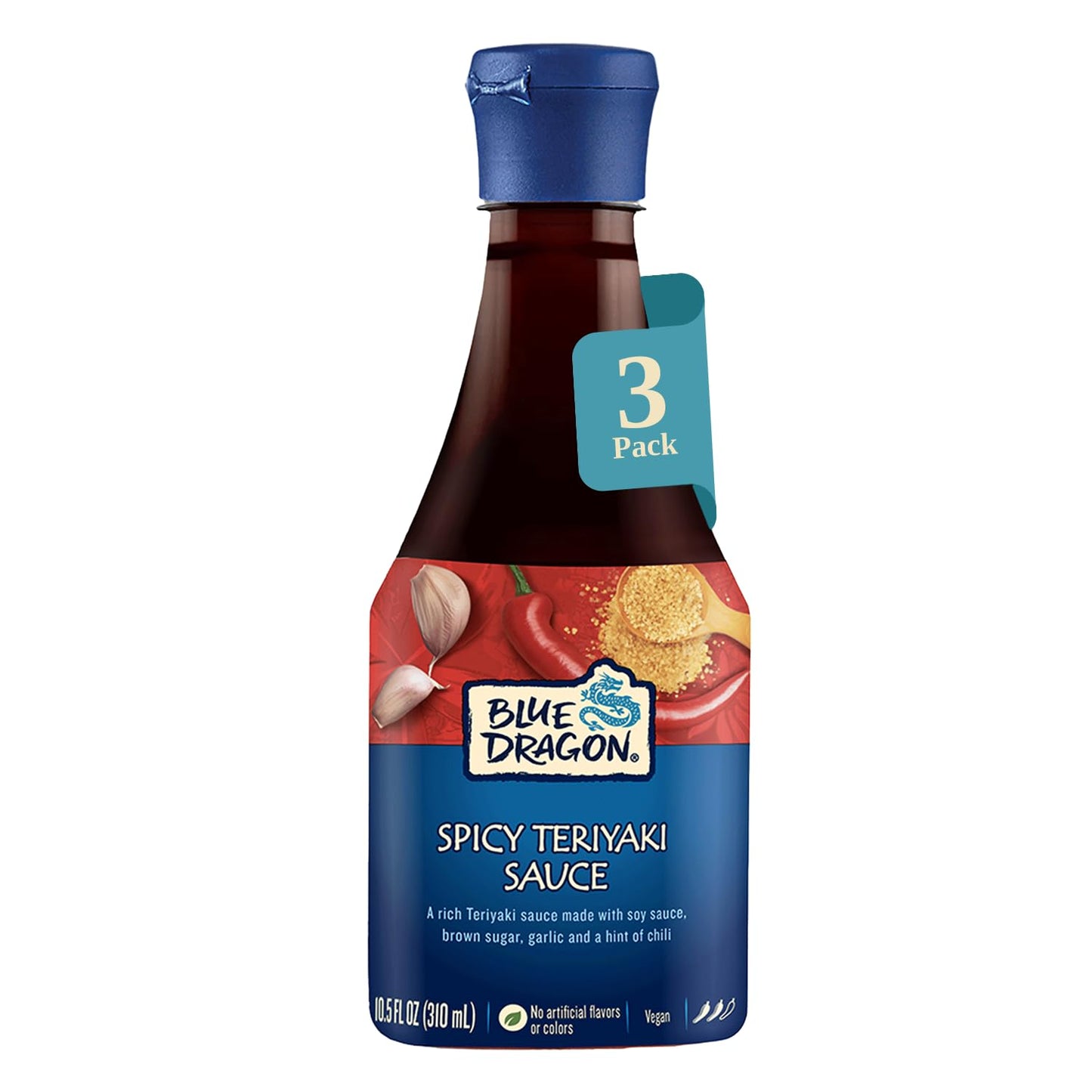 Blue Dragon Spicy Teriyaki Sauce - 10.5oz (Pack of 3) - No Artificial Colors Or Flavors - Made With Soy Sauce & Red Chili - Vegan Dipping Sauce