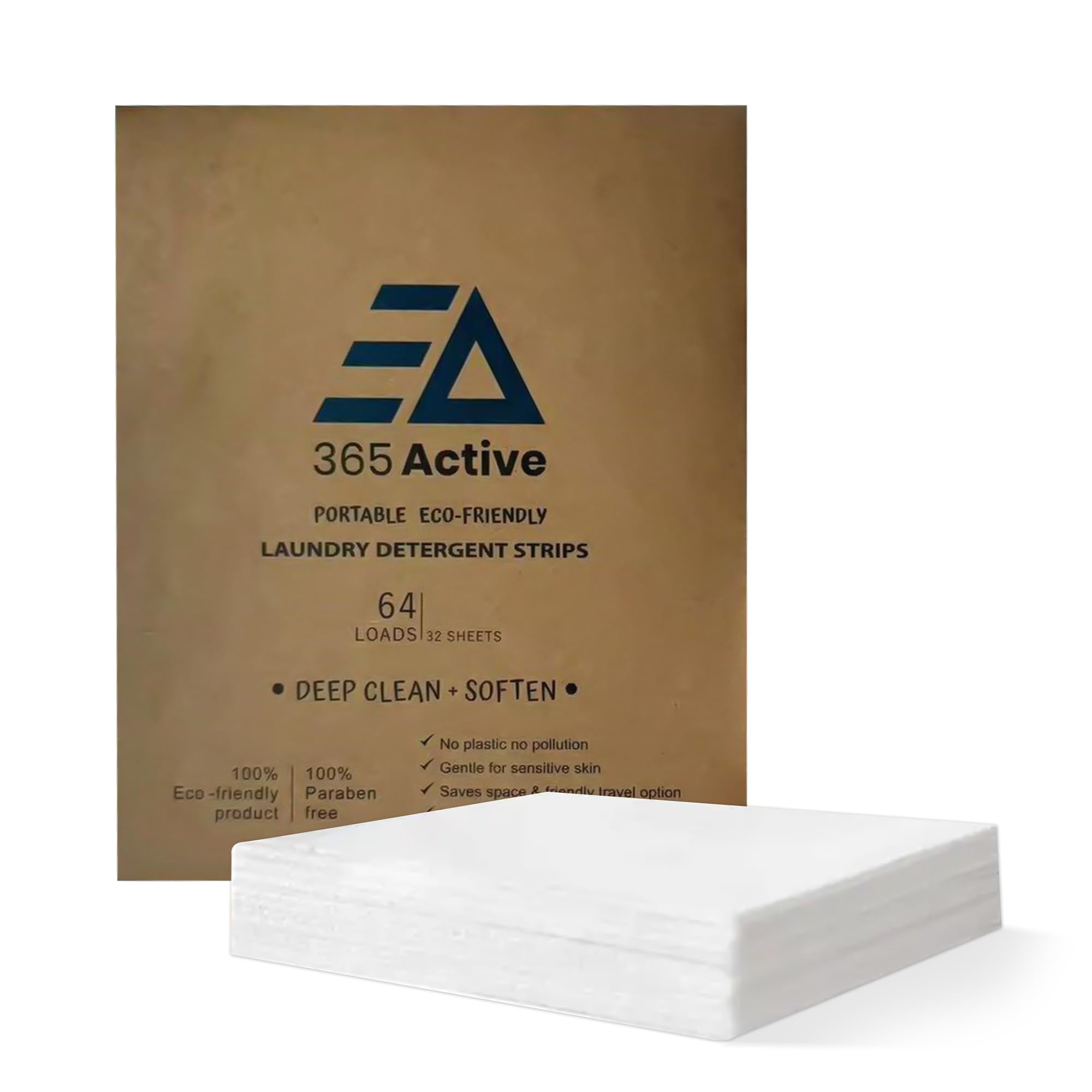 365 Active Eco-Friendly Portable Laundry Detergent Sheets - 3-in-1 Travel Laundry Strips for Gym, Camping, Backpacking - Plant-Based, Zero-Waste