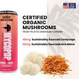 Mycopop Functional Mushroom Energy Drink, Caffeine-Free, 25 Calories, with Lions Mane & Cordyceps, Hibiscus Ginger Lemon Flavor, 12 fl oz