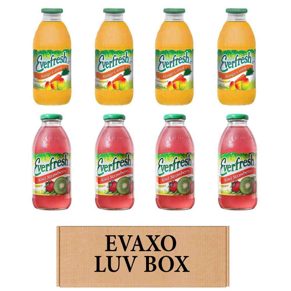 LUV BOX- variety Everfresh Juice 16 oz. pack of 8, Everfresh Mango Carrot, Everfresh Kiwi Strawberry. by evaxo
