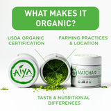 Aiya Organic Ceremonial Grade Matcha Powder - Premium Matcha Ceremonial Grade, Vibrant Jade Green Color, Mild Natural Sweetness, Japanese Tea