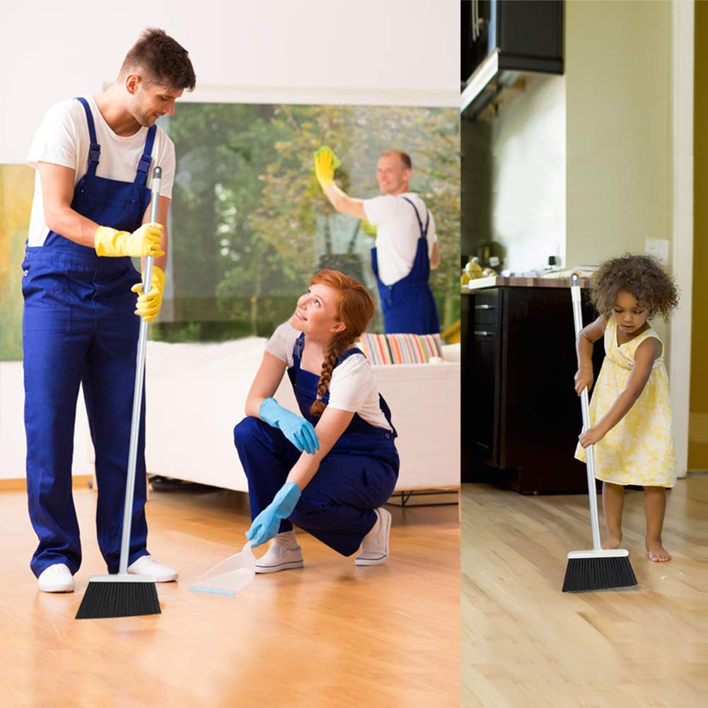 Broom and Dustpan Set, JEHONN Long Handle Lightweight Broom Set Upright Standing Dustpan Stand Up Store Sweep Set for Home Room Kitchen Office Lobby