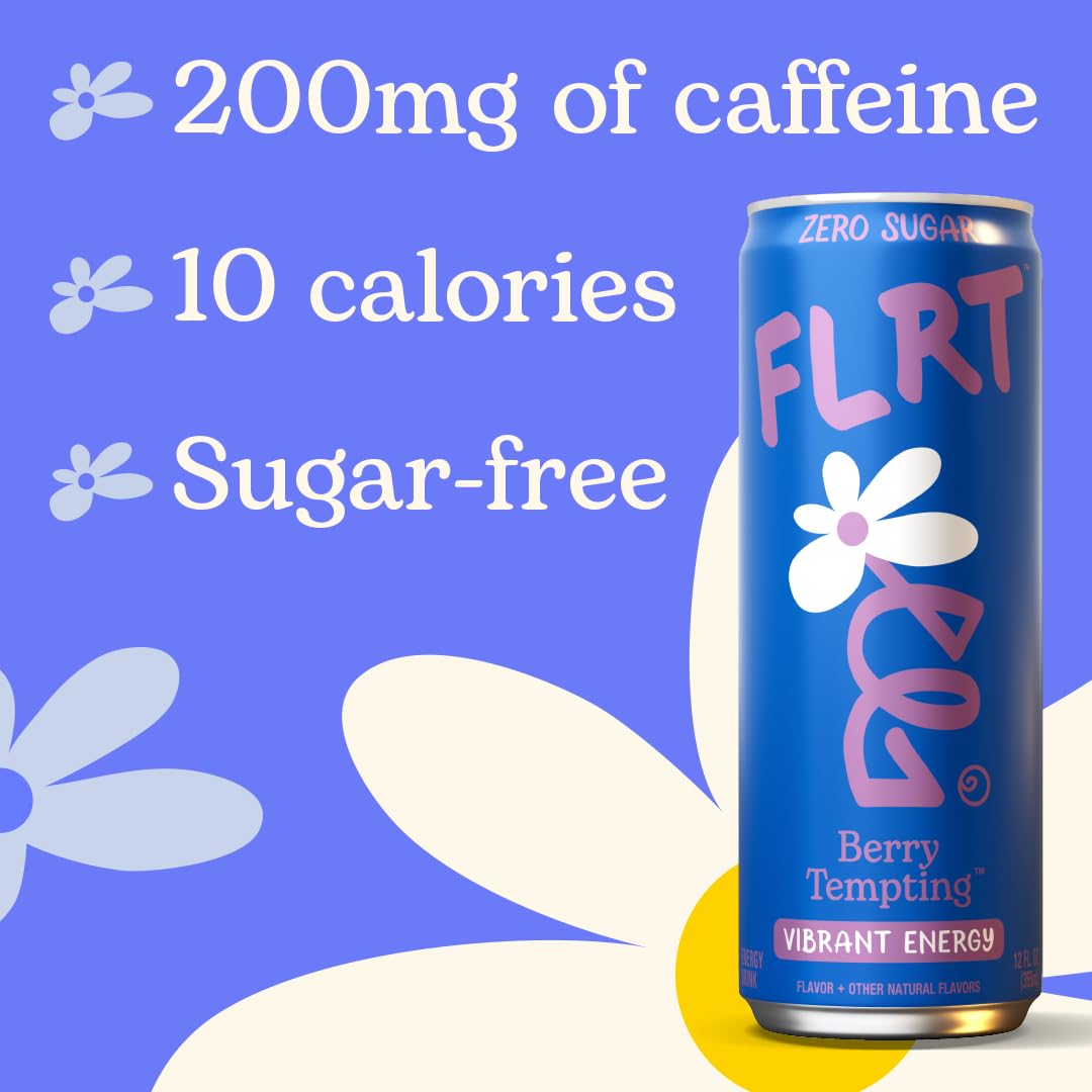FLRT Energy, Berry Tempting, Clean Energy, Energy Drink, 12 Fl Oz (Pack of 12)