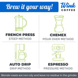 Wink Coffee Blonde Espresso Whole Bean Coffee, 2.2 lb Bag, Light Roast Coffee Beans, 100% Arabica, Single Origin, Gourmet, Small-Batch, Smooth