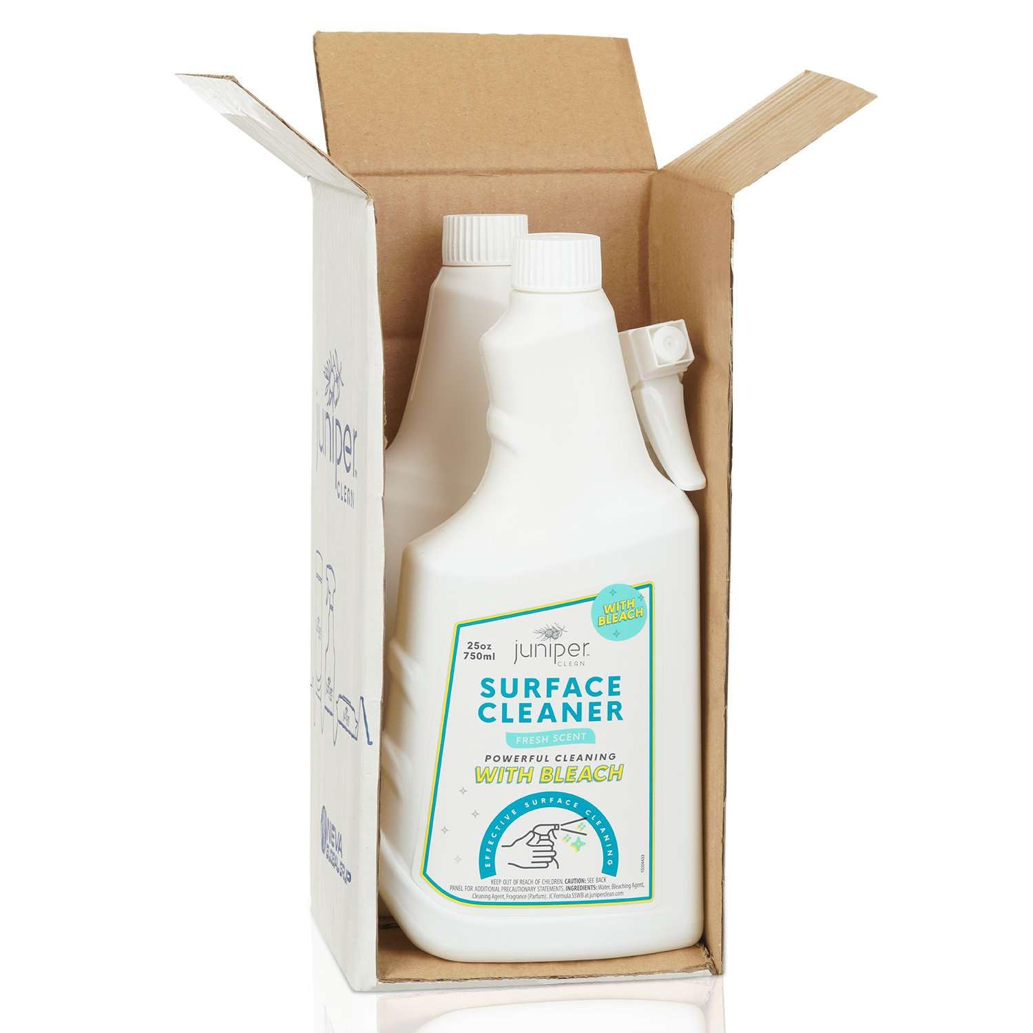 Juniper, Surface Cleaner With Bleach, All-Purpose Cleaner for Bathroom, Kitchen, Toilet, 25 Fl. Oz Trigger Spray Bottle, (Pack of 6), Total 150 Ounce