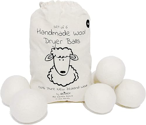 Wool Dryer Balls XL 6-Pack - 100% Pure New Zealand Wool, Ecoigy Natural Fabric Softener, Reduces Wrinkles & Drying Time, Ideal for Essential Oils