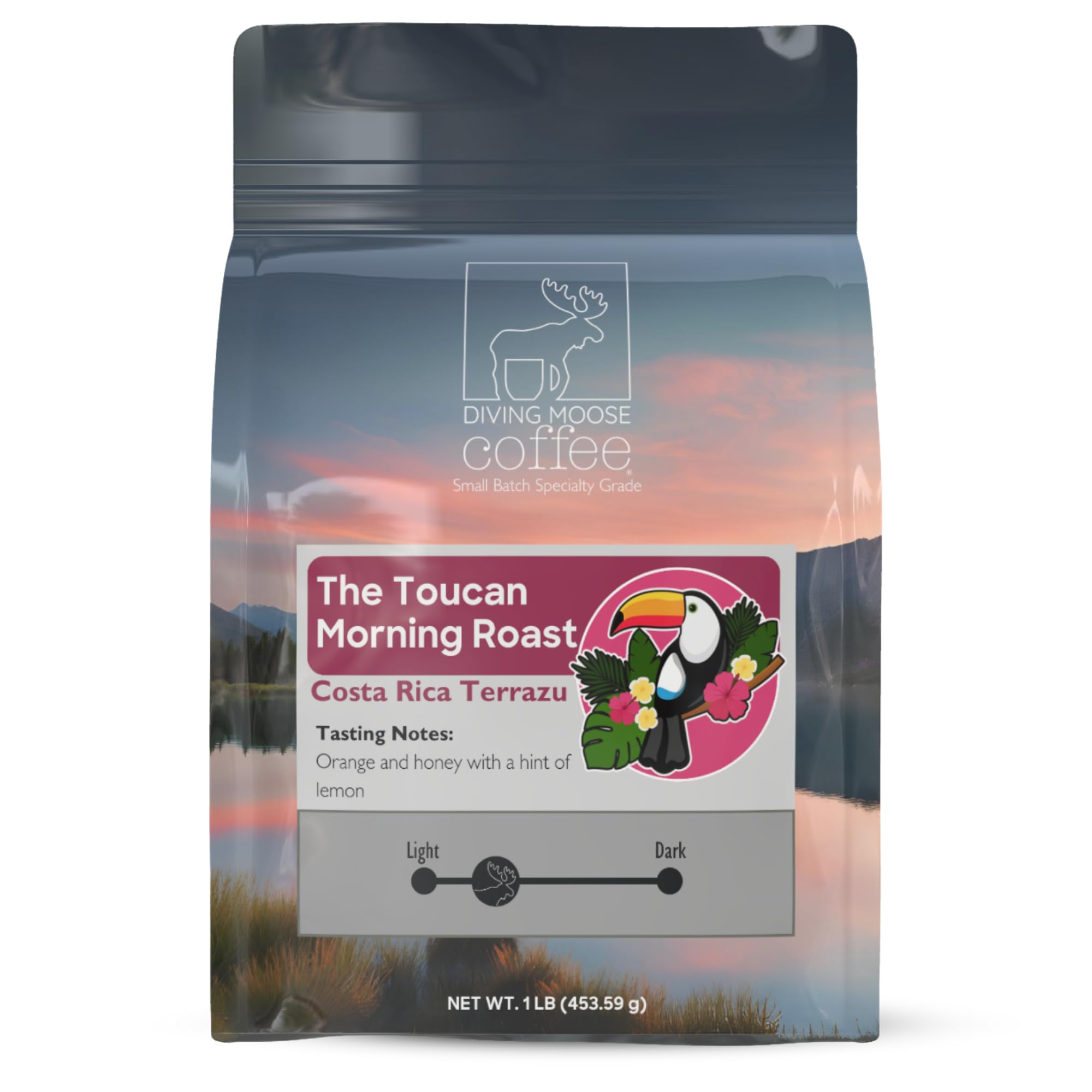 Diving Moose Coffee - The Toucan Costa Rica Terrazu Morning Roast Medium Dark Roast Breakfast Blend (16oz / 1 LB) - Orange Lemon Honey Specialty Grade
