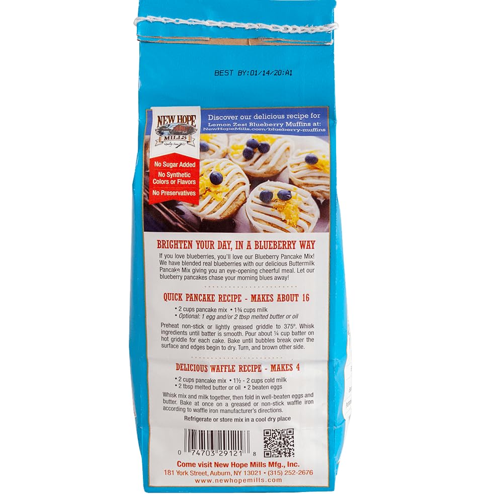 Blueberry Pancake Mix by New Hope Mills Bursting with Real Blueberries for Irresistible Breakfasts! - 1.5 lbs