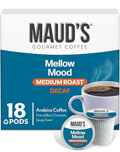 Maud's Decaf Medium Roast Coffee Pods, 18 ct, Decaffeinated Coffee in Single Serve Pods - 100% Arabica Coffee, Compatible with Keurig K Cups Maker