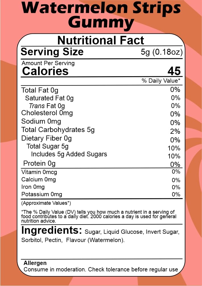SMIBZE Natural Watermelon Strips Gummy 150 GM (Pack of 1) SMIBZE