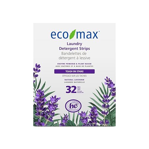 Eco-Max Laundry Detergent Strips - Tough on Stains, Plant Based Detergents (Lavender) 32 Load