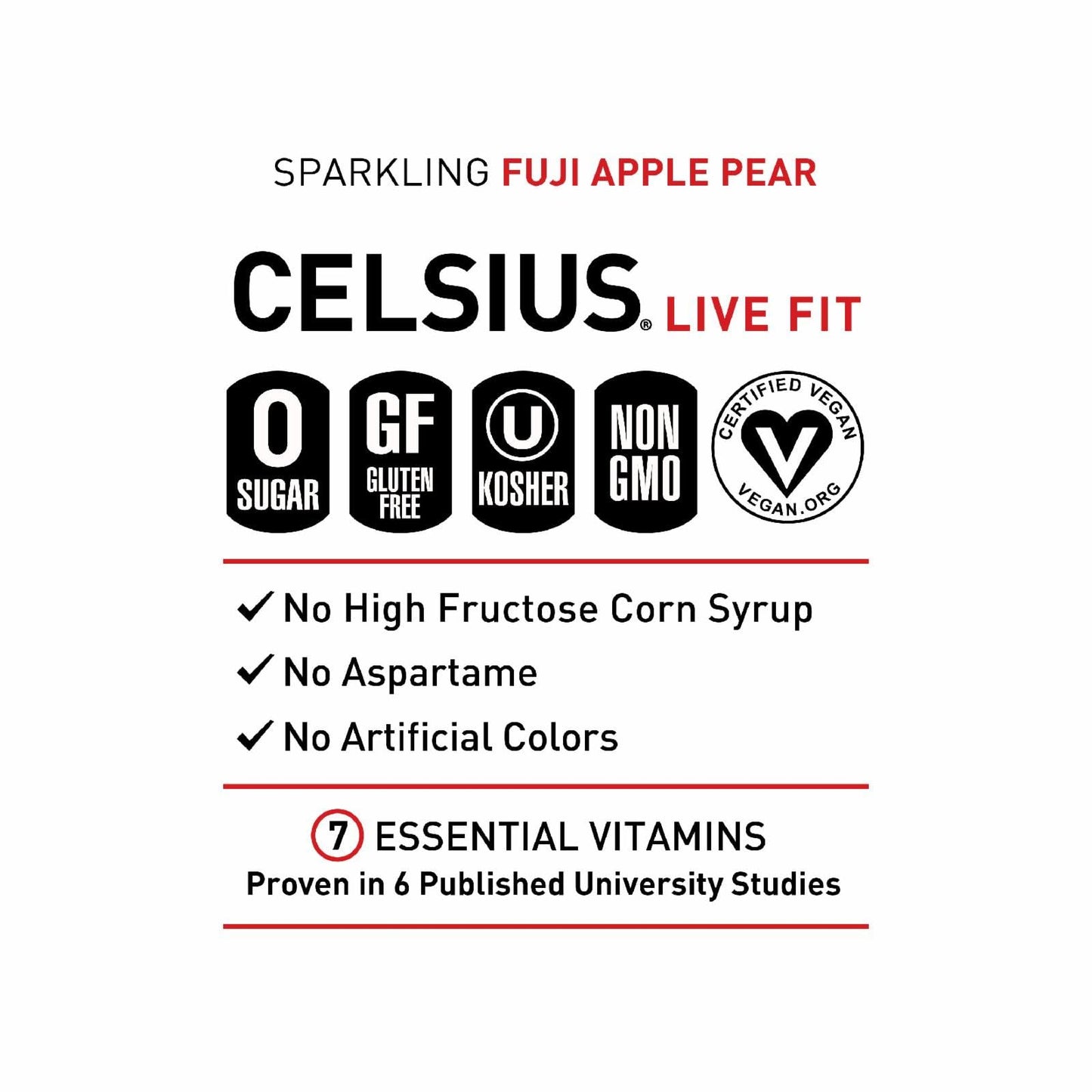 CELSIUS Sparkling Fuji Apple Pear, Functional Essential Energy Drink, 12 Fl Oz