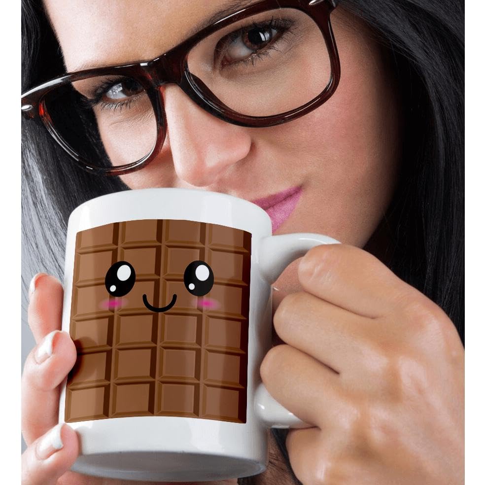 3dRose Kawaii Chocolate Bar Gift Set with Mug, Coaster, Card, and Keychain - Cute Present for Friends and Chocolate Lovers