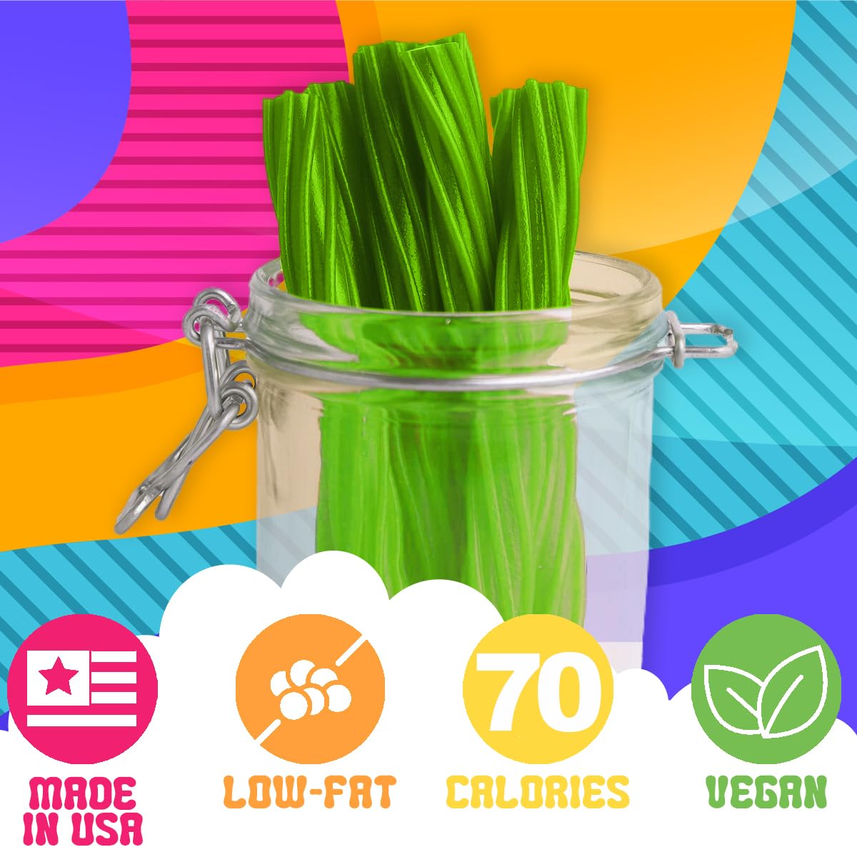 Amish Good Gourmet Licorice Twist Candy - Premium Sweet & Chewy Treat, Jumbo Green Apple Licorice Twist Perfect Snack Under 100 Calories (2 Pack)