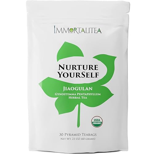 Gynostemma Tea - USDA Organic Jiaogulan Pyramid Teabags - Caffeine-Free Longevity Herbal Tea - 30 Pyramid Tea Bags