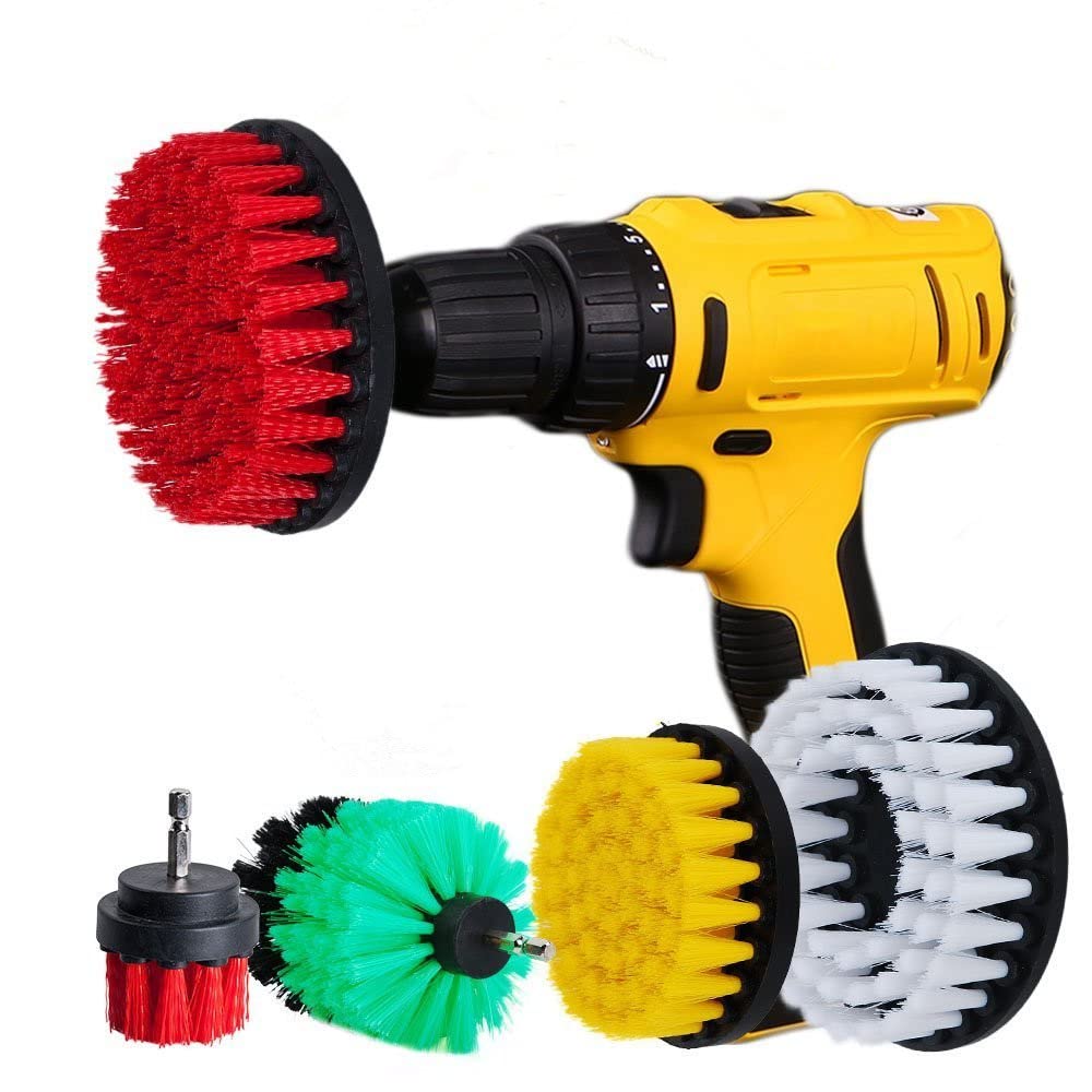 DUOSHIDA Drill Brush Soft Medium Stiff Bristle Powered Scrub Attachments Cleaning Kit for Bathroom Shower Grout Carpet Tires Boats Ceramic Marble