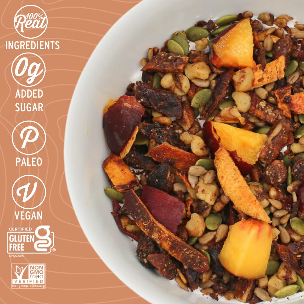 Wildway Keto Granola | Peach Pecan | Grain-Free, Certified Gluten-Free Cereal | Vegan, Low Carb | No Sugar Added | Paleo-Friendly | Non-GMO Fruit