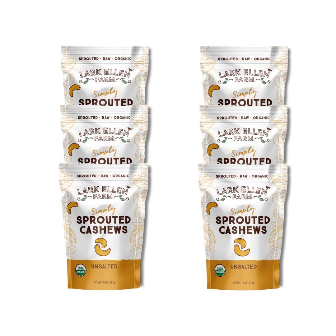 Lark Ellen Farm Unsalted Organic Raw Cashews, Sprouted, Air-Dried, Gluten-Free, Non-GMO, Vegan, Keto, Certified USDA, Peanut-Free Facility, Resealable