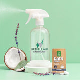 Green Llama Eco Bathroom Cleaner Spray - 16oz Glass Bottle, 3 Refill Tablets, Natural, Sustainable, Lavender Rosemary Scent - Safe, Effective for Home