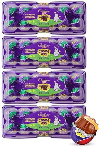 CADBURY Mini Creme Eggs 48 Milk Chocolate Eggs with Soft Fondant Center, Individually Wrapped Easter Candy Bulk Pack - 4 Trays (12 Count Each Tray)