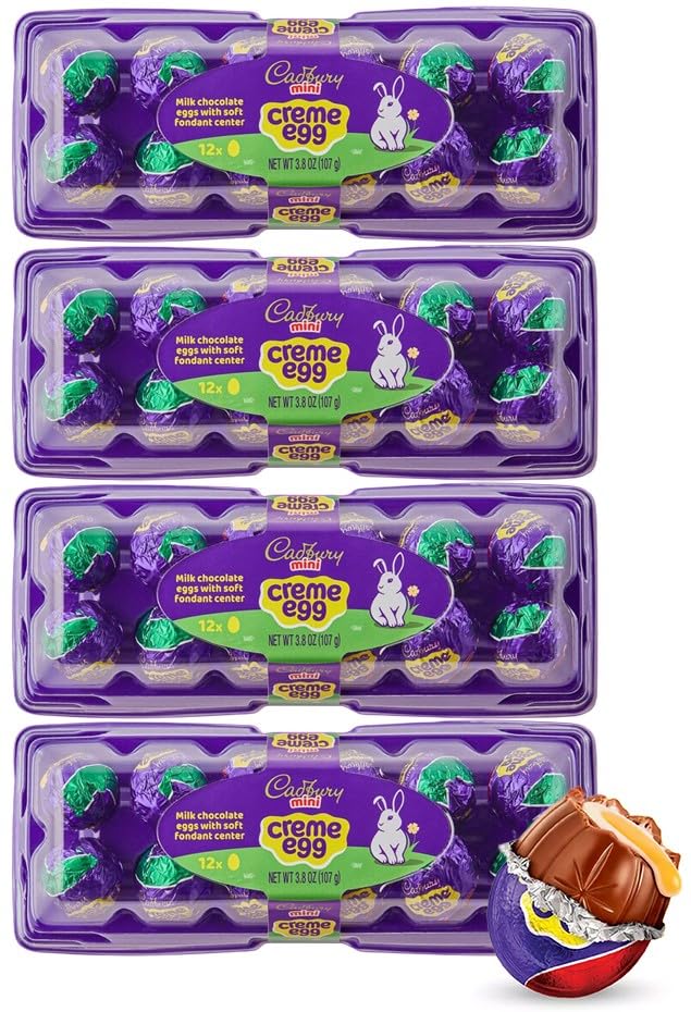 CADBURY Mini Creme Eggs 48 Milk Chocolate Eggs with Soft Fondant Center, Individually Wrapped Easter Candy Bulk Pack - 4 Trays (12 Count Each Tray)