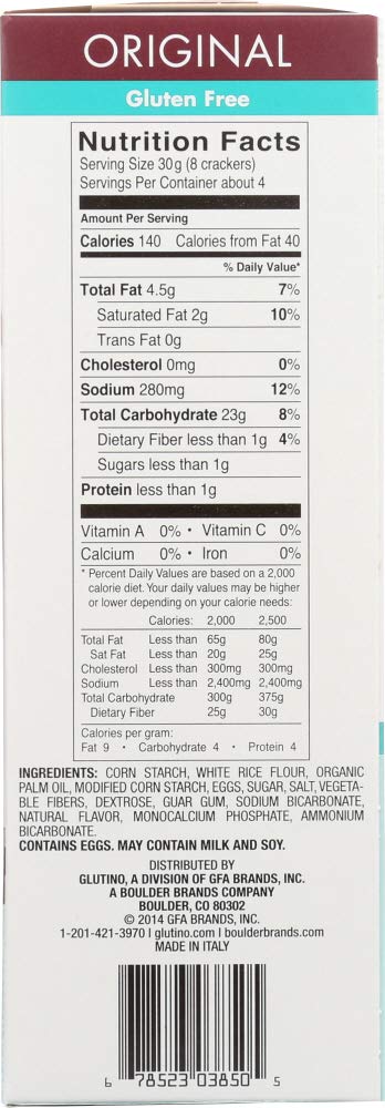 Glutino - Gluten Free Crackers Original - Case of 6 - 4.4 oz Per Box.