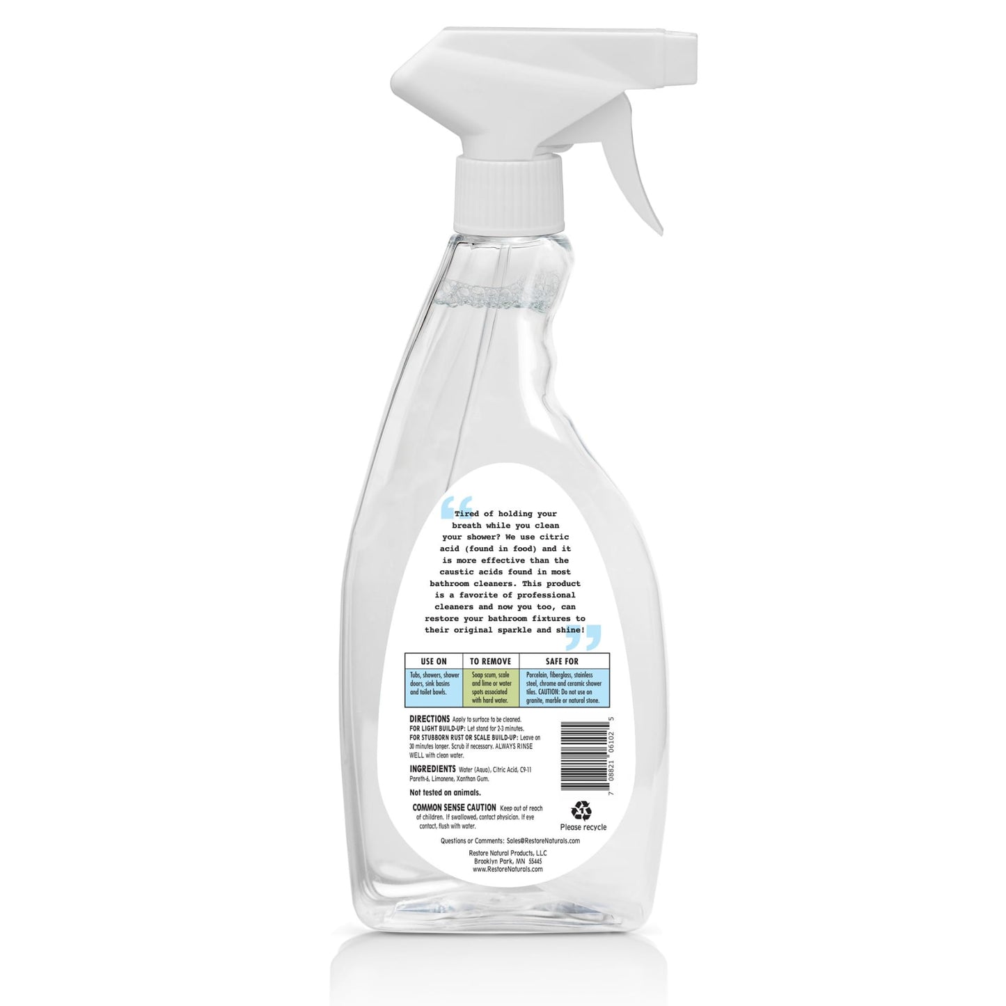 Restore Naturals Non Toxic Bathroom Cleaner - 22oz - Soap Scum Remover, Non Toxic Shower Cleaner, Safe Cleaning Products, Eco Friendly Cleaning