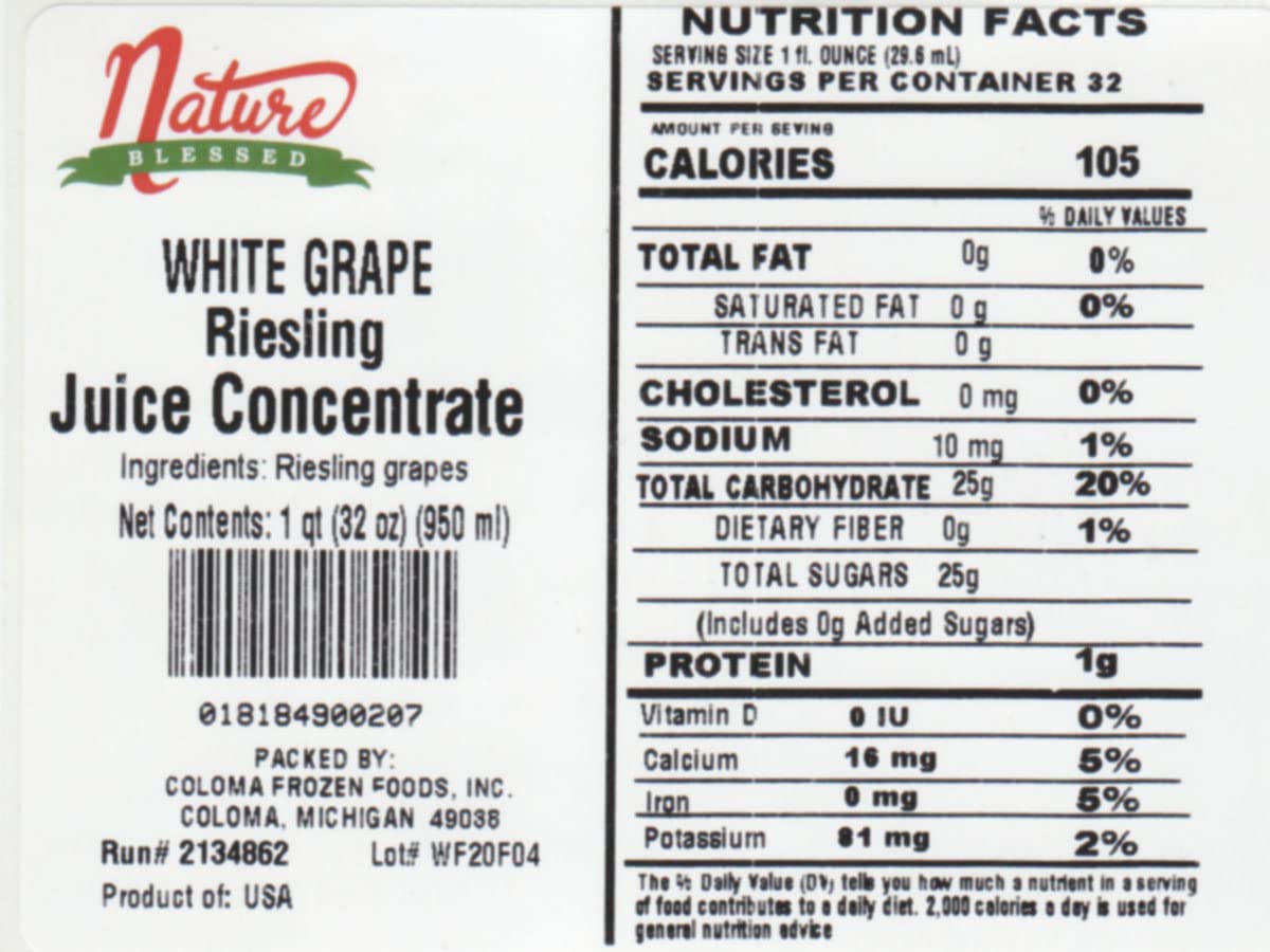 Nature Blessed 100% Riesling White Grape Fruit Juice Concentrate - 2 Quarts (2/32 fl oz bottles), Applications: Home Wine Making, Distilling, Hard