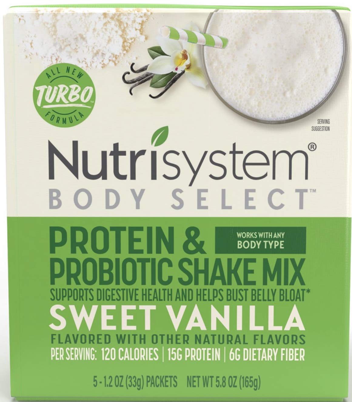 Nutrisystem Body Select Turbo Shake Probiotics, VANILLA Shake Mix, 5 Little Packets (Nutrisystem TUrbo shake Vanilla)