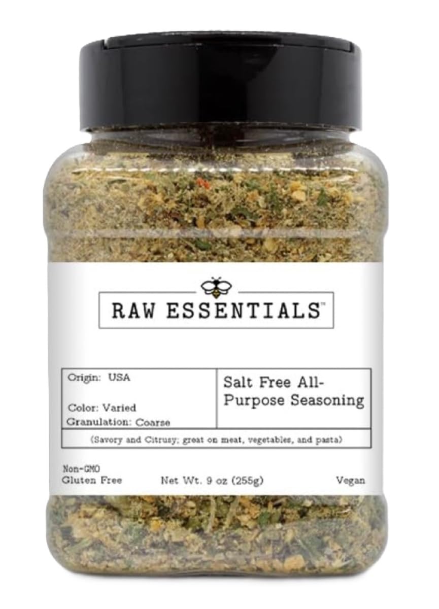 Raw Essentials Salt Free All Purpose Seasoning - Savory Citrus Herb Blend for Meat, Vegetables, Pasta & More - Sodium Free Seasoning - Vegan, Non GMO