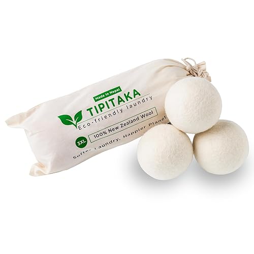 Tipitaka Laundry Wool Dryer Balls | Natural Fabric Softener - Reusable, Eco-Friendly, Reduces Drying Time - Wool Balls Replaces Dryer Sheets - 3 XL