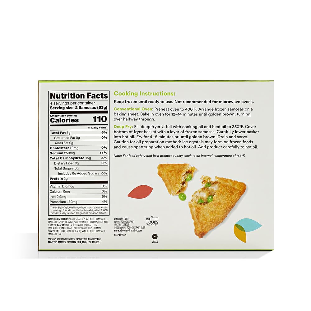 Whole Foods Market, Potato & Pea Samosas, 7.5 oz (Frozen)