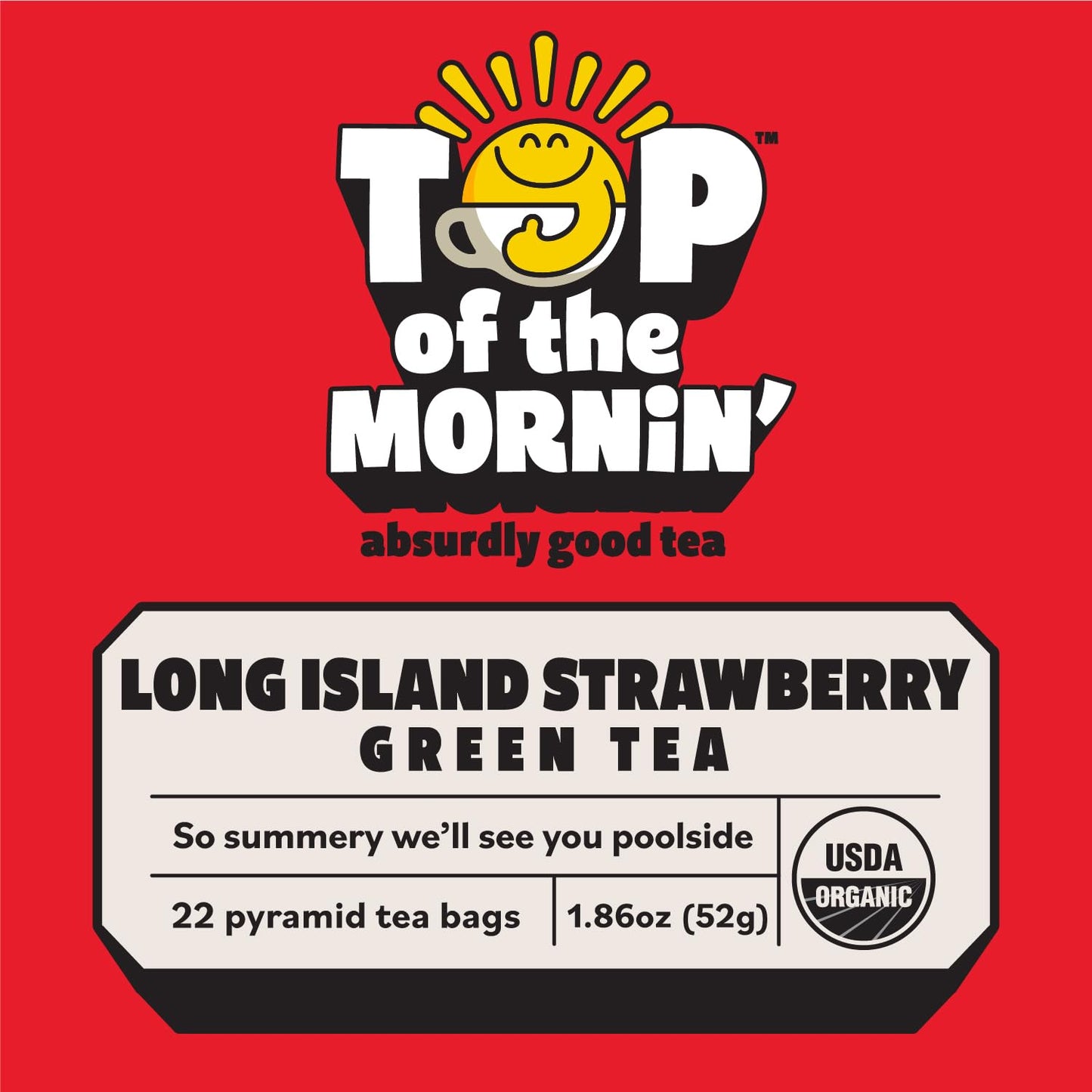 Top of the Mornin' Long Island Strawberry Green Tea By Jacksepticeye | Green Tea With Hints of Papaya and Strawberry | Pyramid Tea Bags | 22 Count