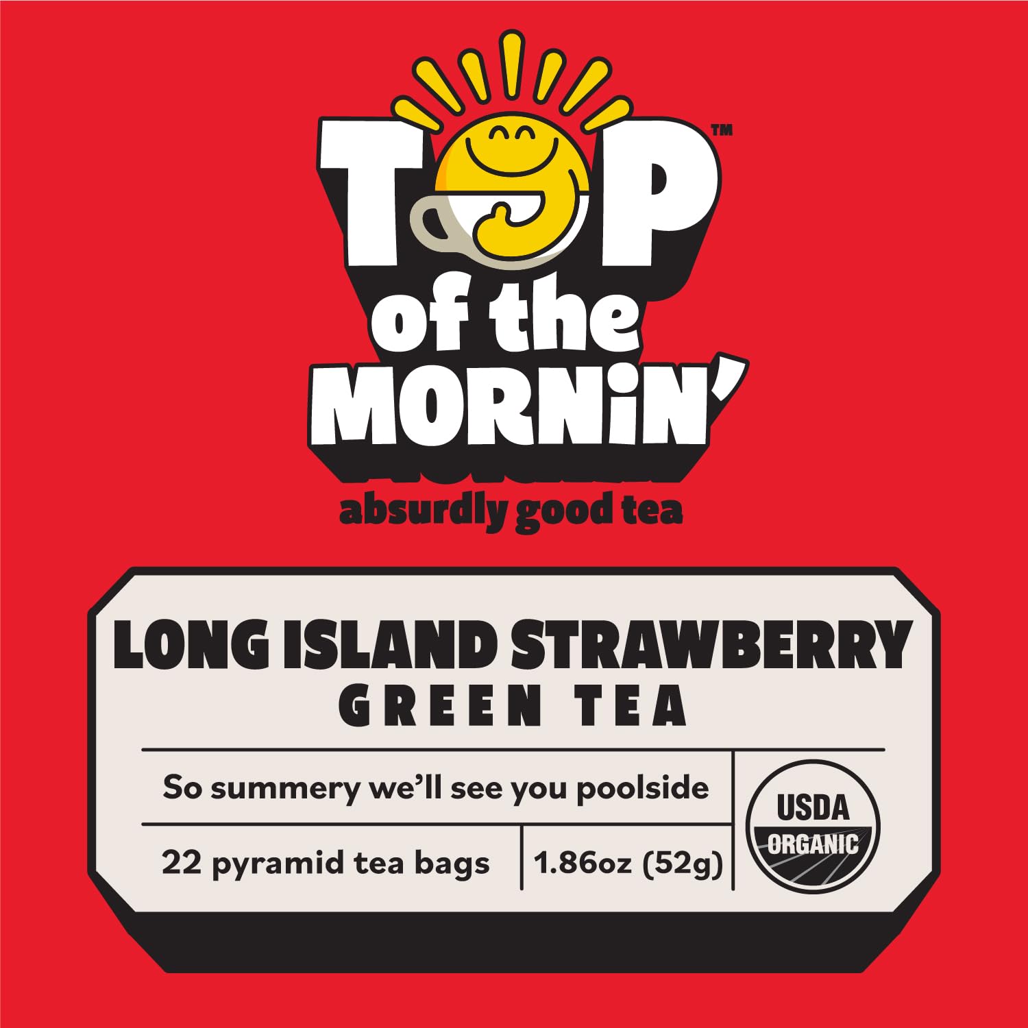 Top of the Mornin' Long Island Strawberry Green Tea By Jacksepticeye | Green Tea With Hints of Papaya and Strawberry | Pyramid Tea Bags | 22 Count