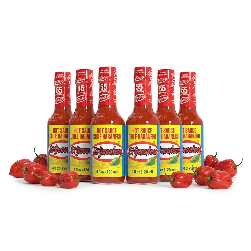 El Yucateco Red Habanero Hot Sauce, Salsa Picante de Chile Habanero, Gluten Free, Sugar Free, 4 oz, 6 Pack (Habanero)